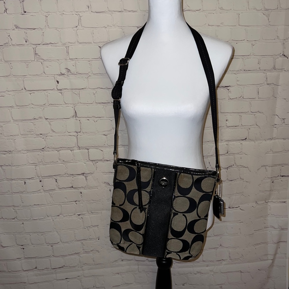 Coach Black with silver hardware adjustable strap crossbody medium side bag